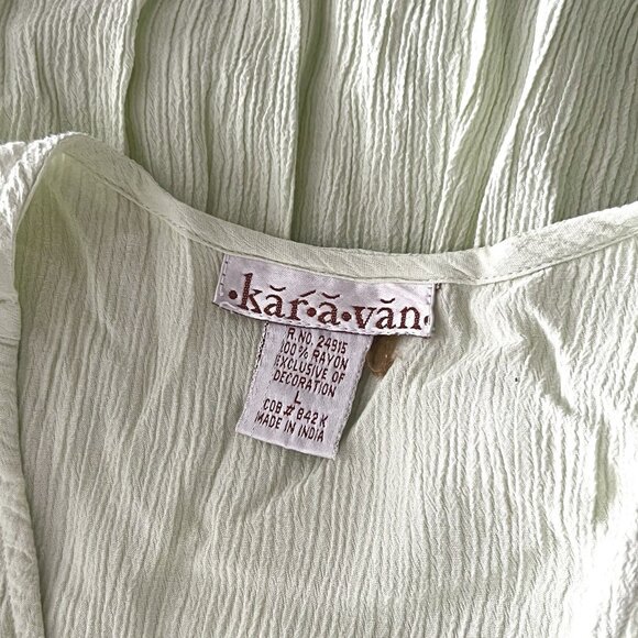 Vintage Karavan Sage Green Floral Embroidered Belted Sleeveless Maxi Dress sz L - Picture 5 of 5